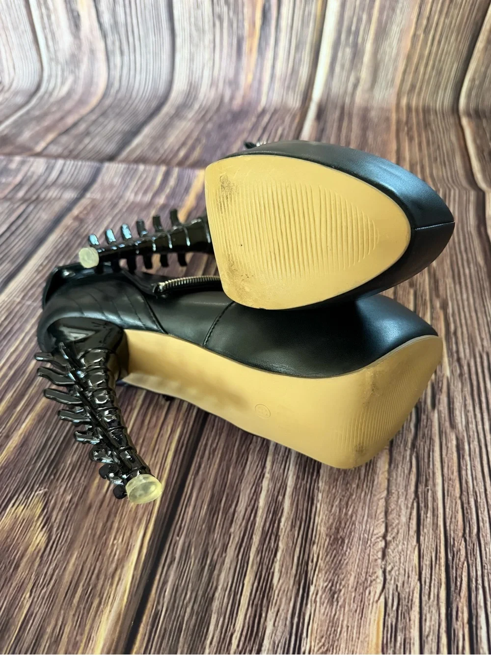 Show Story Platform Ankle Booties With Skeletal Spine Shaped Heel Size 8.5